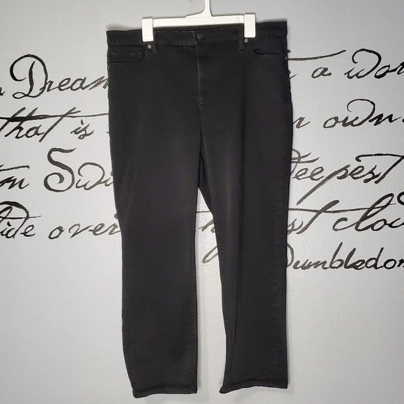 Land's End Women's Plus Size Mid Rise Straight Leg Jeans - Black, 18 - Picture 1 of 4